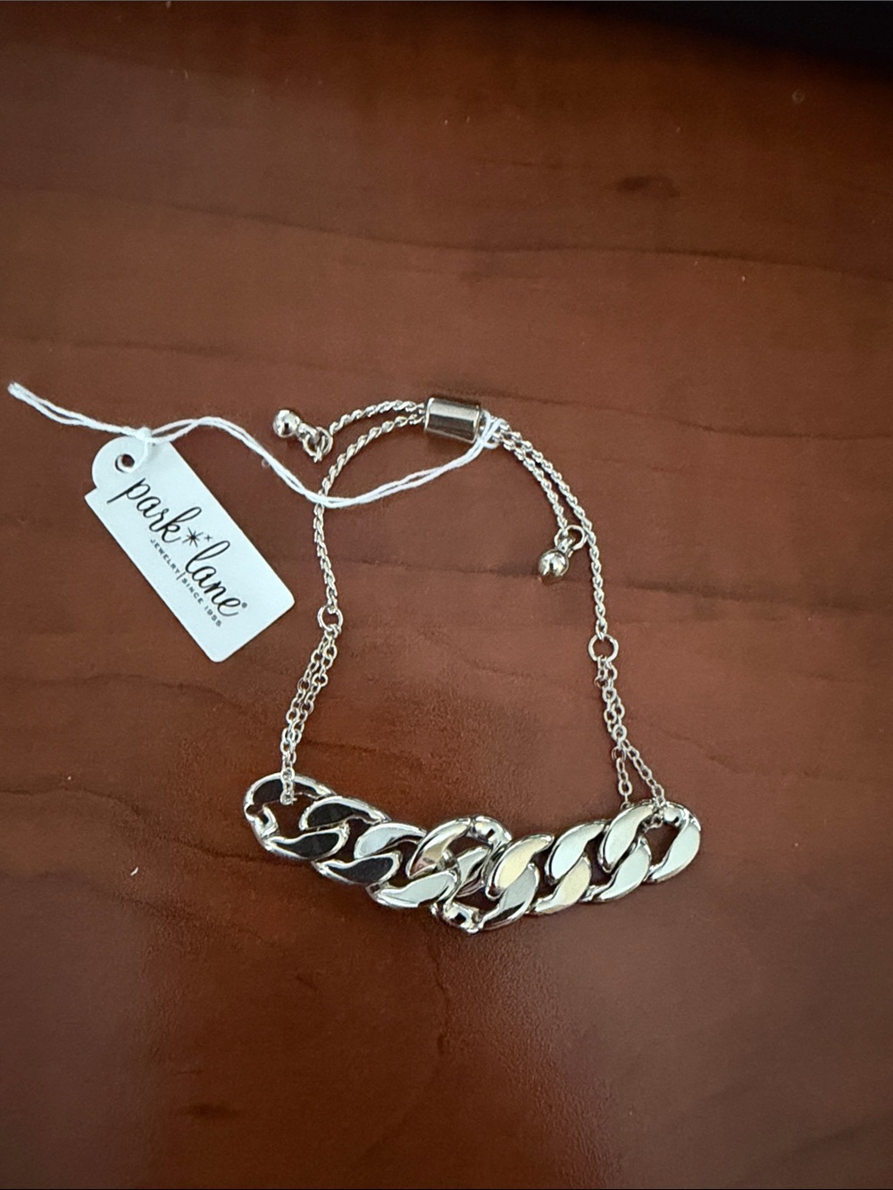 Park Lane Shiny Silver Curb Chain Adjustable Bracelet